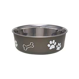 Loving Pets 7405ME Pet Feeding Bowl, M, 28 oz Volume, Polyresin/Stainless Steel, Espresso