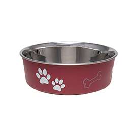 Loving Pets 7412SM Pet Feeding Bowl, S, 15 oz Volume, Polyresin/Stainless Steel, Merlot