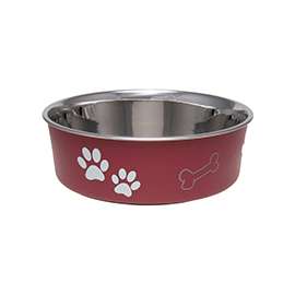 Loving Pets 7415XLM Pet Feeding Bowl, XL, 72 oz Volume, Polyresin/Stainless Steel, Merlot