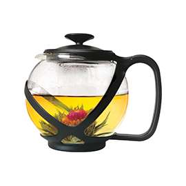 Primula Tempo Series PTA-2340 Teapot, 40 oz Capacity, Borosilicate Glass, Black/Red
