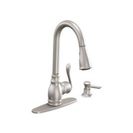Moen CA87003SRS Kitchen Faucet, 1.5 gpm, 1-Faucet Handle, Metal, Stainless Steel, Deck Mounting, Lever Handle
