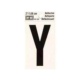 HY-KO RV-25/Y Reflective Letter, Character: Y, 2 in H Character, Black Character, Silver Background, Vinyl