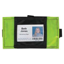 Reflective Arm Badge Holder, 3 1/2 x 3 1/2, Green/Black, 6 per Box