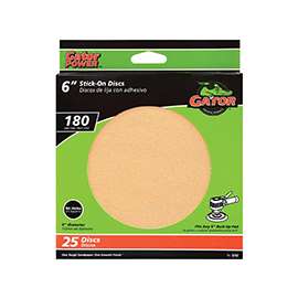 Gator 3242 Sanding Disc, 6 in Dia, Coated, 180 Grit, Very Fine, Aluminum Oxide Abrasive, Paper Backing