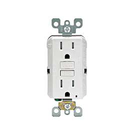 Leviton R92-GFTR1-0KW GFCI Duplex Receptacle, 2 -Pole, 15 A, 125 V, Back, Side Wiring, NEMA: 5-15R, White