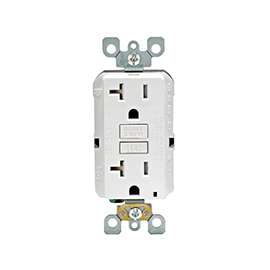 Leviton R92-GFTR2-0KW GFCI Duplex Receptacle, 2 -Pole, 20 A, 125 V, Back, Side Wiring, NEMA: 5-20R, White