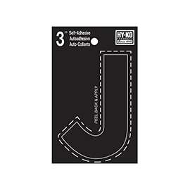 HY-KO 30400 Series 30420 Die-Cut Letter, Character: J, 3 in H Character, Black Character, Vinyl