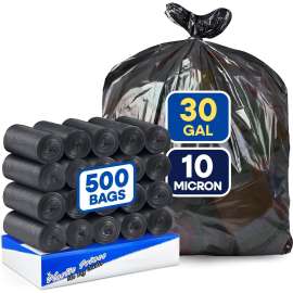 30'' x 36'', 30 Gallon, 10 Mic, Black High-Density Can Liners, 500/Case