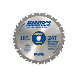 IRWIN MARATHON 14233 Table Saw Blade, 10 in Dia, 5/8 in Arbor, 24-Teeth, Carbide Cutting Edge