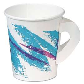 Jazz Hot Paper Cups with Handles, 6oz., Polycoated, Jazz Design, 50/Bag, 20/CT