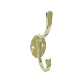 National Hardware V8009 N806-822 Coat and Hat Hook, 2-Hook, Zinc, Polished Brass
