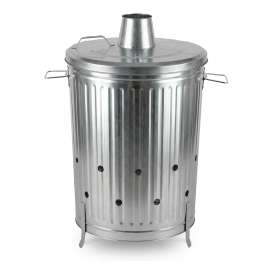 Plexon Metal Compost Bin Outdoor Burn Bin - Galvanized Trash Can with Lid Chimney and Vent Holes - Trash Burning Container Composter Incinerator for Garbage, 20 Gallon (Chimney Lid and Vent Holes)