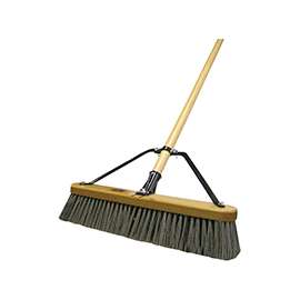 Quickie 00847HDSUTRI Push Broom, Stiff Poly Fiber Bristle, 18 in L, Wood Handle