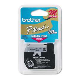 M Series Tape Cartridge for P-Touch Labelers, 0.35" x 26.2 ft, Black on Silver
