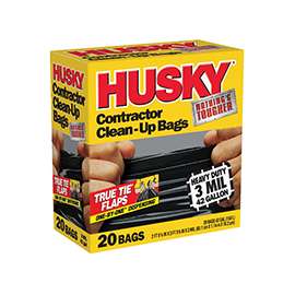 Husky HK42WC020B Contractor Clean-Up Bag, 42 gal Capacity, Polyethylene, Black