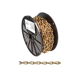 Campbell 0723167 Twist Link Coil Chain, #3, 50 ft L, 240 lb Working Load, Steel, Brass