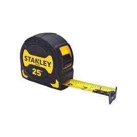 STANLEY STHT33596LW Tape Measure, 25 ft L x 1 in W Blade, Steel Blade, Black/Yellow