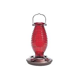 Perky-Pet 8130-2 Bird Feeder, Hobnail Vintage, 16 oz, 4-Port/Perch, Glass, Red, 8.63 in H