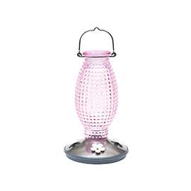 Perky-Pet 8131-2 Bird Feeder, Hobnail Vintage, 16 oz, 4-Port/Perch, Glass, Pale Cranberry, 10-1/4 in H