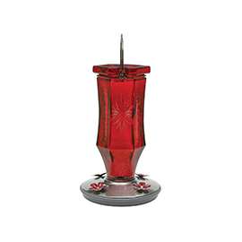 Perky-Pet 8139-2 Bird Feeder, Ruby Starburst Vintage, 16 oz, 4-Port/Perch, Glass, Red, 8-1/2 in H