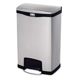 Slim Jim Stainless Steel Step-On Container with Dual Liner, Front Step, 13 gal, Black