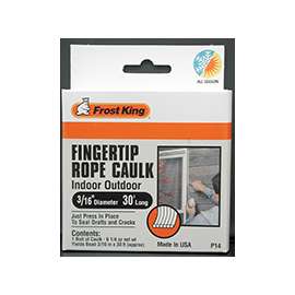 Frost King P14H Fingertip Rope Caulk, 30 ft L, Vinyl, Gray