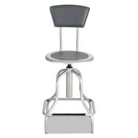Diesel Industrial Stool with Back, 27" Seat Height, Supports up to 250 lbs., Silver Seat/Silver Back, Silver Base