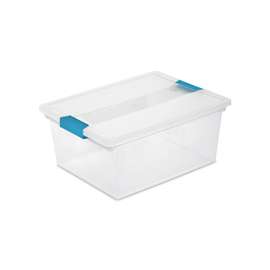 Sterilite 19658604 Clip Box, Plastic, Blue Aquarium/Clear, 14 in L, 11 in W, 6-1/4 in H