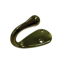 ProSource H63PB-PS Coat and Hat Hook, 22 lb, 1-Hook, 1-1/8 in Opening, Zinc, Brass