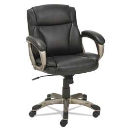 Alera Veon Series Low-Back Leather Task Chair, Supports up to 275 lbs., Black Seat/Black Back, Graphite Base