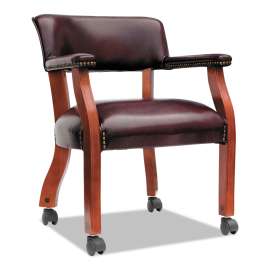 Alera Traditional Series Guest Arm Chair with Casters, 24" x 24.5" x 29.5", Oxblood Burgundy Seat/Back, Mahogany Base