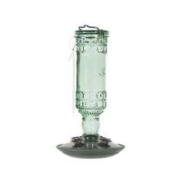 Perky-Pet 8108-2 Bird Feeder, Antique Bottle, 10 oz, 4-Port/Perch, Glass/Metal, Green, 10 in H