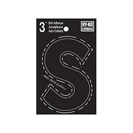 HY-KO 30400 Series 30429 Die-Cut Letter, Character: S, 3 in H Character, Black Character, Vinyl