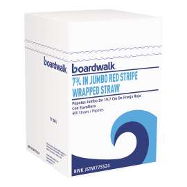 Wrapped Jumbo Straws, 7 3/4", Plastic, Red w/White Stripe, 400/Pack