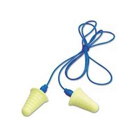 E-A-R Push-Ins w/Grip Ring Foam Earplugs, Polyurethane, Blue/Yellow, Corded