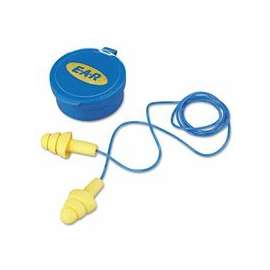 E-A-R Ultrafit Earplugs, Elastomeric Polymer, Yellow, Corded, Carrying Case