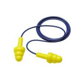 E-A-R Ultrafit Earplugs, Elastomeric Polymer, Yellow, Corded, Box