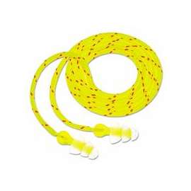 Tri-Flange Earplugs, Elastomeric Polymer, Clear, Cloth Cord