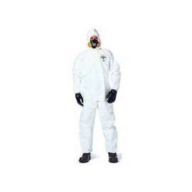Tychem SL Coveralls attacheD/Socks, L, Hood/Boots, Bound , Elastic Wrists, Zip