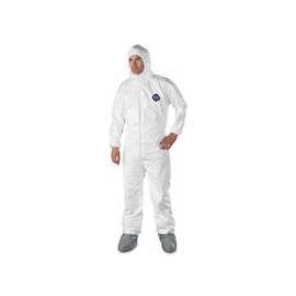 Tyvek Coveralls With Attached Hood and Boots, Large, White