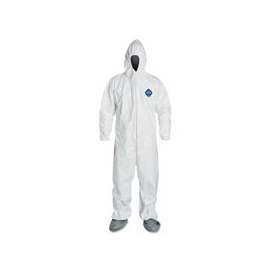 Tyvek Coveralls With Attached Hood and Boots, White, Medium