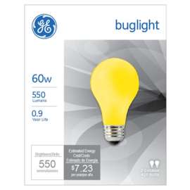 GE 2PK 60W YEL Bug Bulb