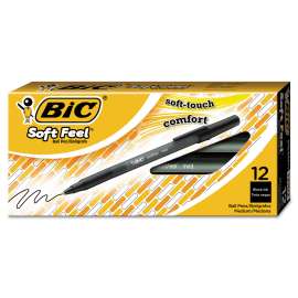 Soft Feel Stick Ballpoint Pen, Medium 1mm, Black Ink/Barrel, Dozen