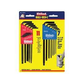 Ball-Hex-L Key Sets, 18 per set, Hex Ball Tip, Inch/Metric