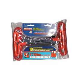 Cushion Grip Hex T-Key Sets, 10 per pouch, Hex Tip, Inch, 6 in Handle