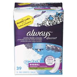 Discreet Sensitive Bladder Protection Pads, Maximum, Long, 39/Pack