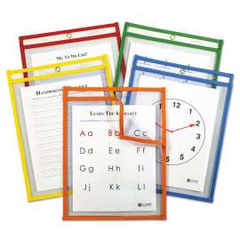 Reusable Dry Erase Pockets, 9 x 12, Assorted Primary Colors, 5/Pack