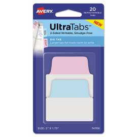 Ultra Tabs Repositionable Big Tabs, 1/5-Cut Tabs, Assorted Pastels, 2" Wide, 20/Pack
