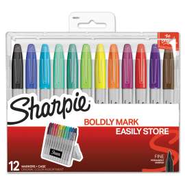 Permanent Markers w/Storage Case, Fine Bullet Tip, Assorted Colors, Dozen