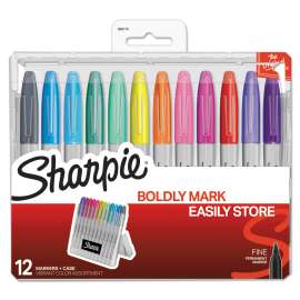 Permanent Markers w/Storage Case, Fine Bullet Tip, Assorted Colors, Dozen